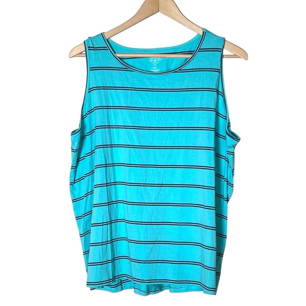 St. John's Bay teal blue striped casual tank top shirt size XXL petite B187
